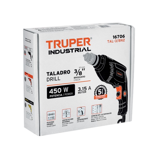 [TE938] Taladro eléctrico 3/8'' 450W