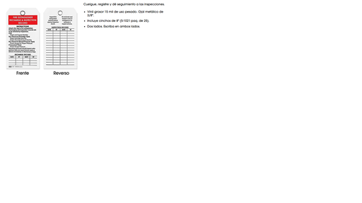 ETIQUETAS COLGANTES PARA EXTINTORES - "RECHARGE AND INSPECTION"