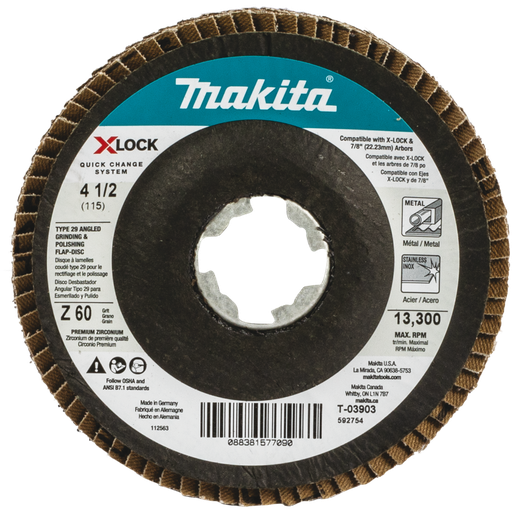 [T-03903] Disco Angular X-LOCK y Esmeriladoras con Eje de 7/8" de 4-1/2" Tipo 29, Grano 60 para Esmerilado y Superficies T-03903